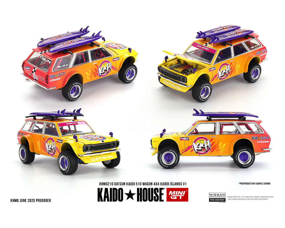 Kaido House x Mini GT 1:64 Datsun KAIDO 510 Wagon 4×4 Kaido ISLANDS V1- Orange #210