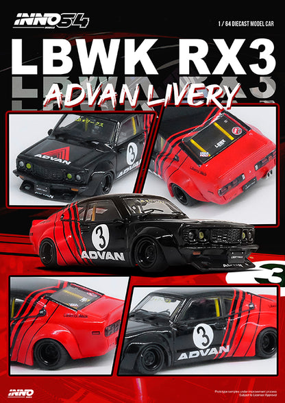 INNO64 1:64 Mazda RX-3 Savanna LBWK in Advan Livery