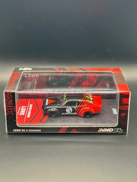 INNO64 1:64 Mazda RX-3 Savanna LBWK in Advan Livery