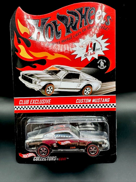 HOT WHEELS RLC CHROME CUSTOM MUSTANG W/BLACK STRIPES 2002