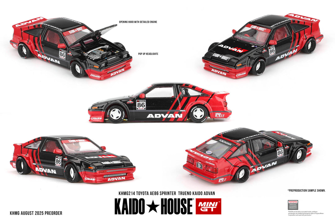 Kaido House x Mini GT Toyota AE86 Sprinter Trueno Kaido ADVAN – Red/Blac #214