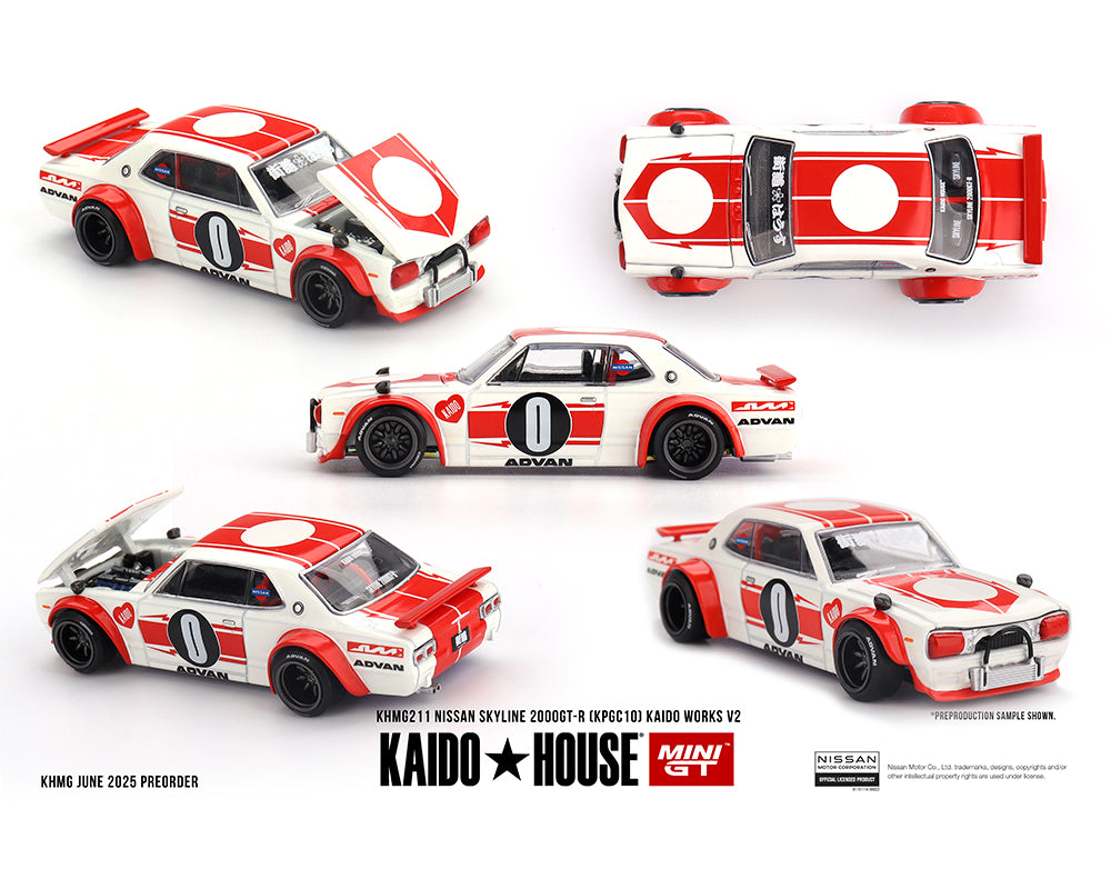 Kaido House x Mini GT 1:64 Nissan Skyline 2000GT-R (KPGC10) Kaido Works V2 – White #211